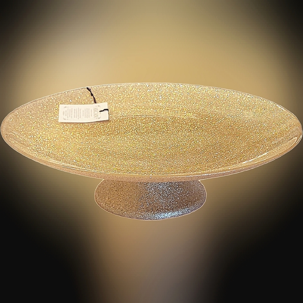 🆕️AKCAM 10" Turkish Glitter Glass Pedistal Plate Cake Stand GOLD